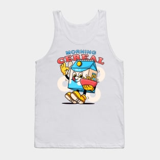 Morning cereal, milk box cartoon mascot eating cereal Tank Top